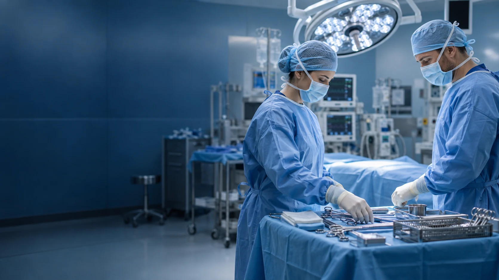Illustrative operating theatre with a surgical team